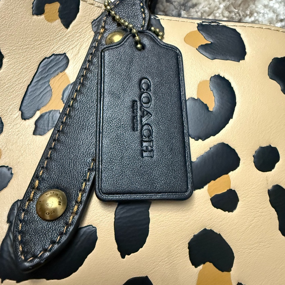 Coach Leopard-Print Tote in Tan and Black with Gold Hardware - Picture 5 of 10